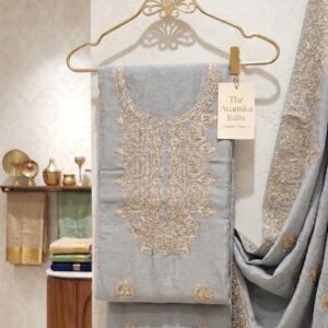cotton chanderi with golden embroidery suit set