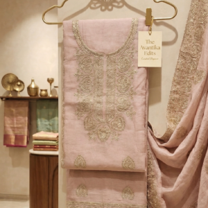 cotton chanderi with golden embroidery suit set