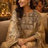 Golden_2 Shimmer Suit Set for Women with Applique Golden Black Work