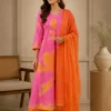 Orange Pink1 Ready to Wear Mul Cotton Tie Dye Suit - Rangrez