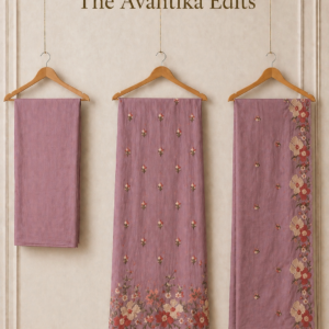 mul chanderi suit set with floral motifs
